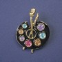 Brooch Palette with Colorful Rhinestones and Enamel on Gold Tone Metal 45x32mm+