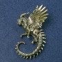 Dragon Brooch in Golden Metal with Blue Petrol Sapphire Crystals 64x50mm+