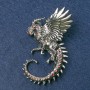Brooch Dragon silver metal with red rhinestones 64x50mm+