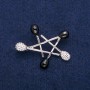 Brooch Star black enamel and white crystals, silver-tone metal 36x44mm