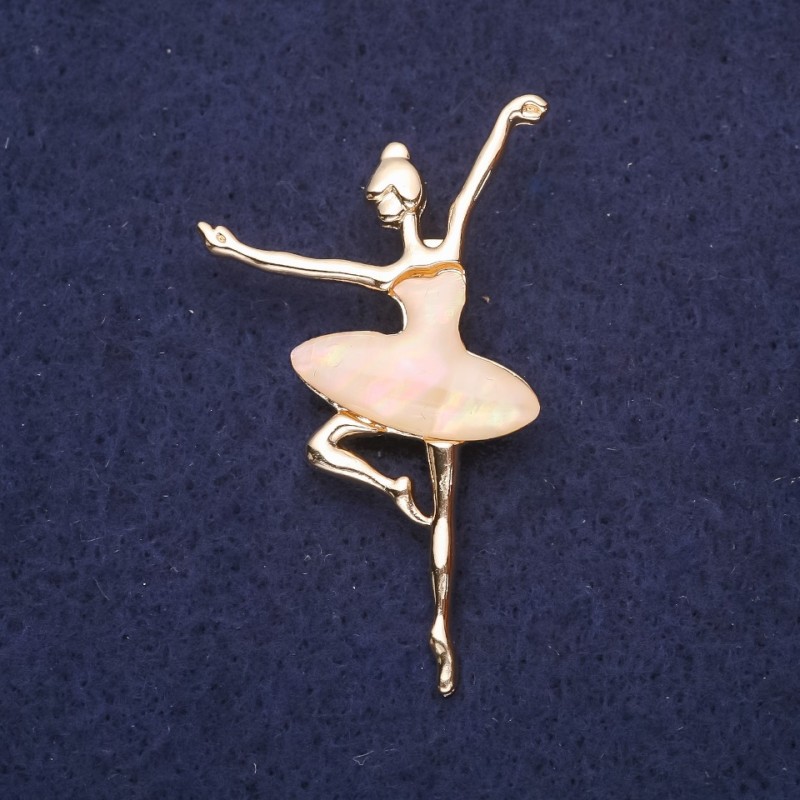 Brooch Ballet Dancer Pearlized Yellow Metal 30x49mm