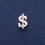 Brooch Dollar with White Enamel and Mother-of-Pearl Chalcedony, White Crystals, Silver Metal 12x21mm