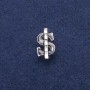 Brooch, Dollar with black enamel and mother-of-pearl Chatoyant, white crystals, silver metal 12x21mm