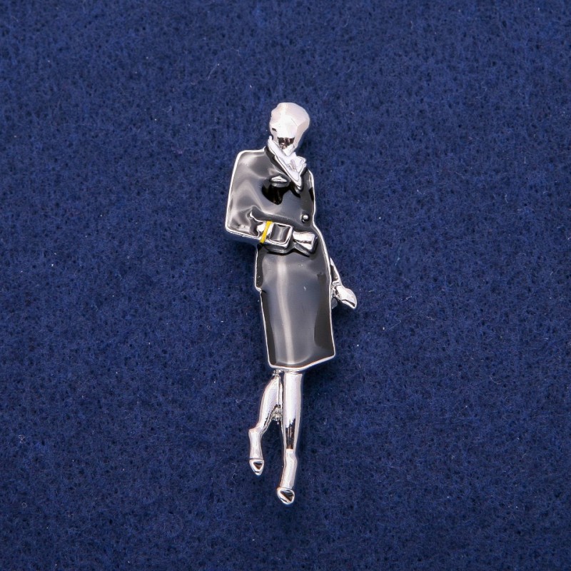 Brooch Pendant Lady with Enamel 18x60mm, Silver-Colored Metal