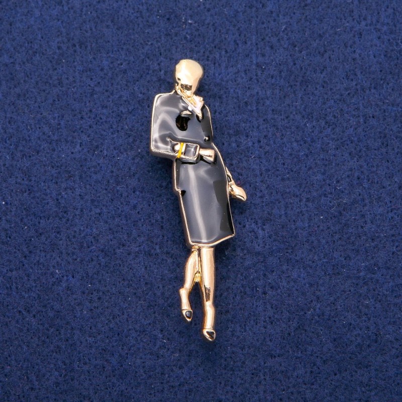 Brooch Pendant 'Lady' with Enamel, 18x60mm, gold-tone metal