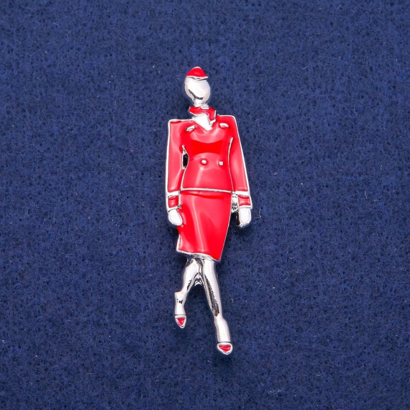 Brooch pendant Stewardess with enamel 18x60mm, silver metal