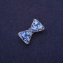 Brooch Bow in Blue Rhinestones, Silver Metal