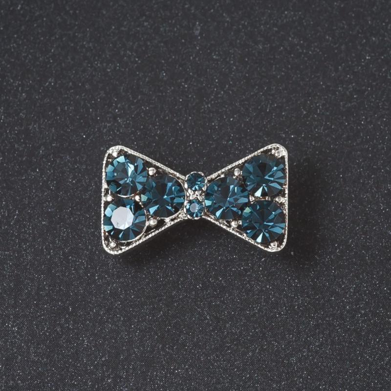 Brooch Bow with crystals sea wave color "silver" 2.7 cm