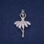 Brooch Baletina with white rhinestones, metal color silver, 49x28mm