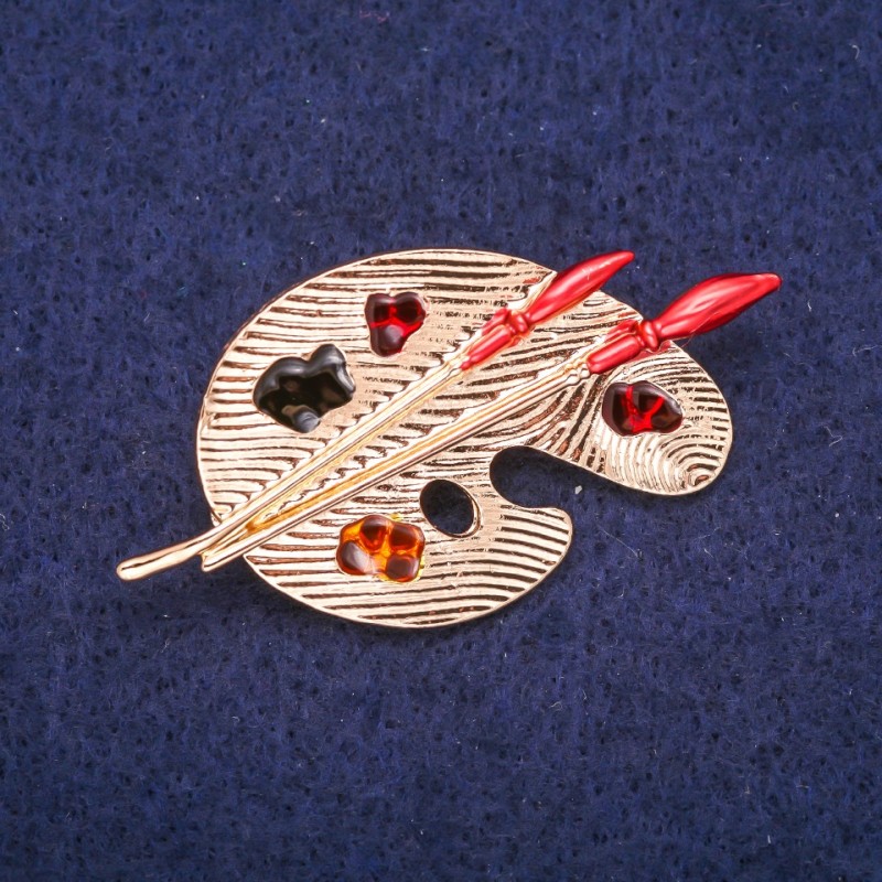Brooch Palette with Enamel Golden Metal 26x50mm