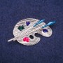 Brooch Palette with Enamel, Silver Metal 26x50mm