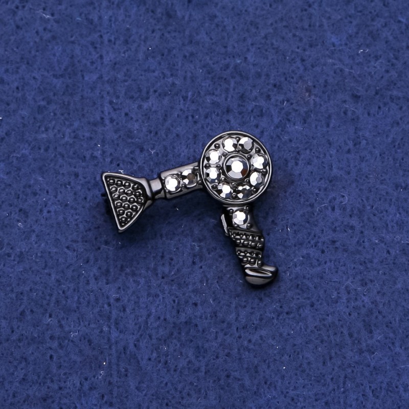 Brooch Hair Dryer with Crystals Black Metal 25×27mm