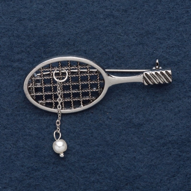 Brooch "Tennis Racket" 5.5x2 cm Gray Metal