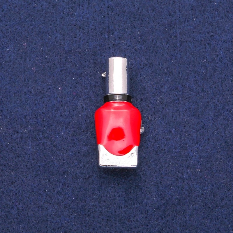 Brooch Lacquer Red and Black Enamel, Silver Metal 13x33mm