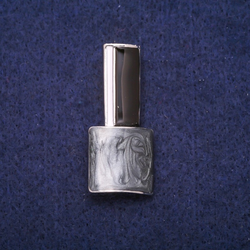 Brooch Lacquer Gray, Black and White Enamel, Silver Metal 18x39mm