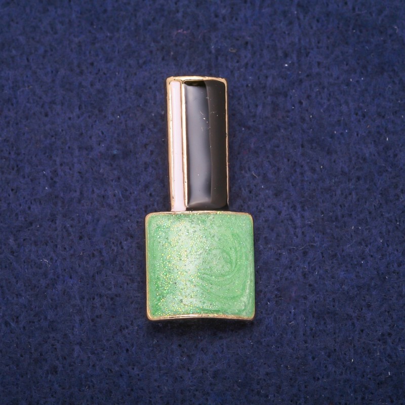 Brooch Lacquer Green, Black and White Enamel, Gold-Toned Metal 18x39mm