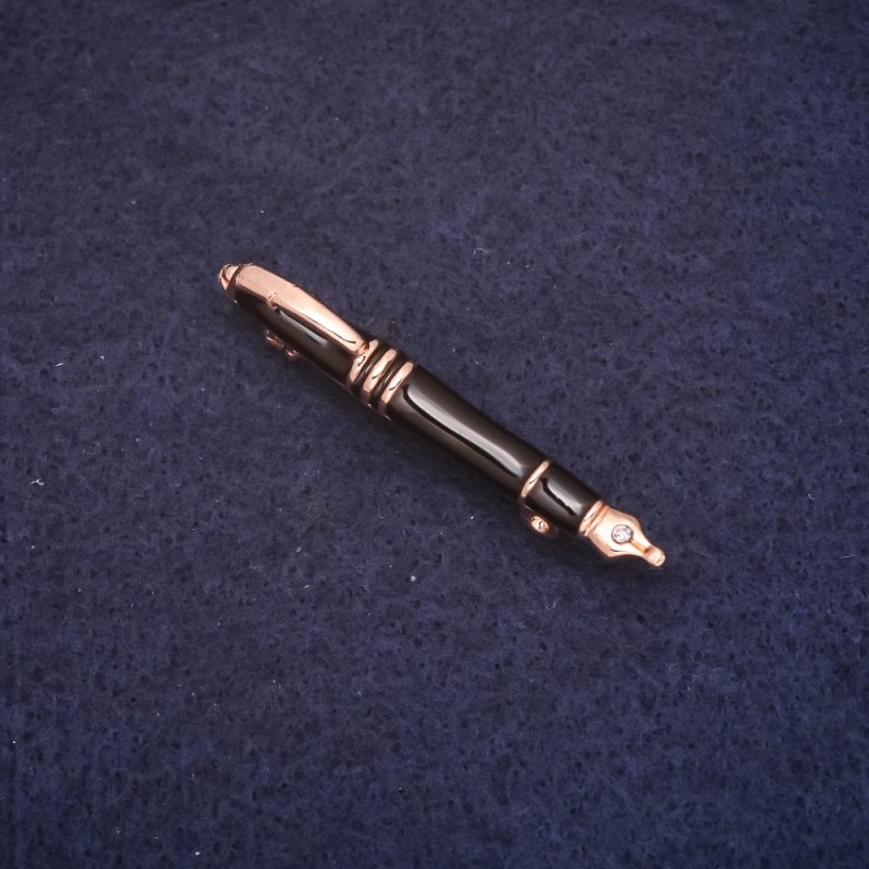 Brooch 'Pen' 5x45mm enamel color black metal gold