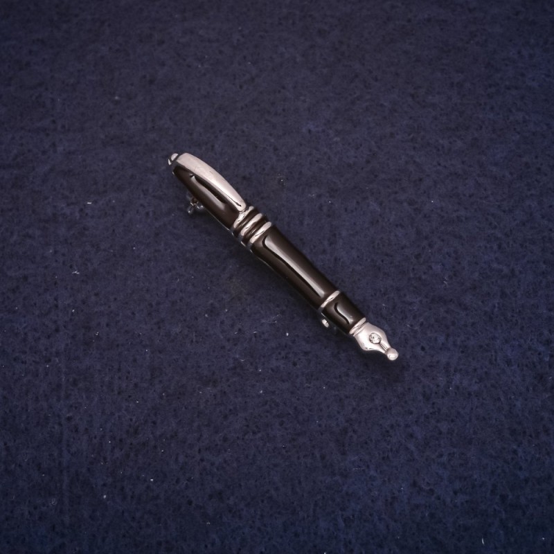 Brooch 'Pen' 5x45mm enamel black color with silver metal