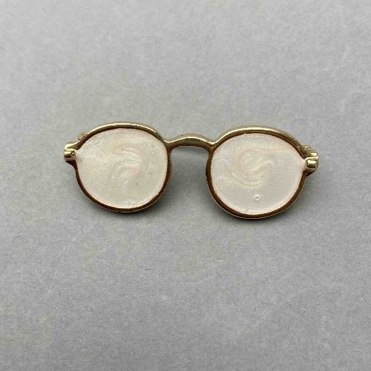 Brooch Glasses with Pearlized Enamel, Gold-tone Metal 15x40mm