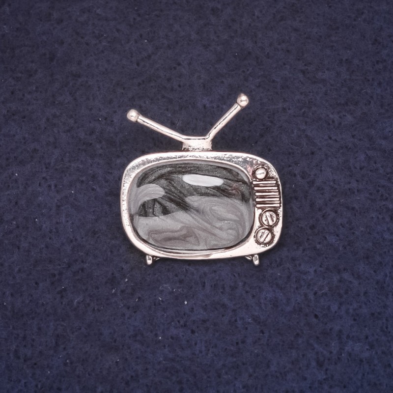 Brooch Television 25x28mm enamel black color silver metal