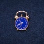 Brooch Clock Alarm Blue Enamel Yellow Metal 20x27mm