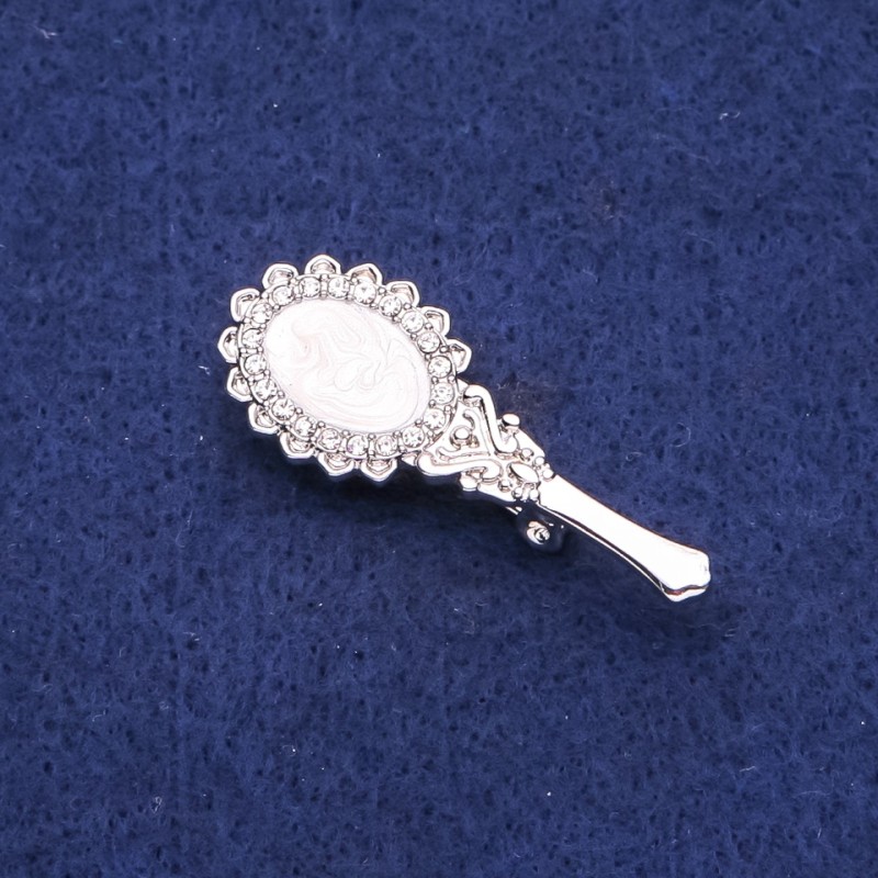 Brooch 'Pearlescent Mirror' with Crystals, Silver Metal 16x42mm