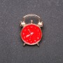 Brooch Clock Alarm Red Enamel Yellow Metal 20x27mm