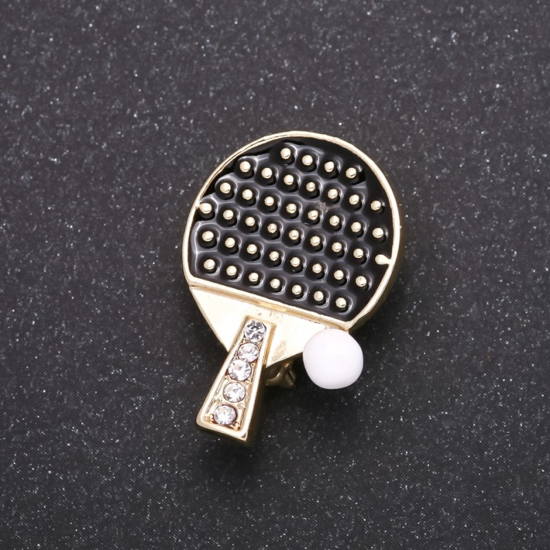 Brooch Tennis Racquet, Yellow Metal Color, 18×26 mm