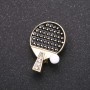Brooch Tennis Racquet, Yellow Metal Color, 18×26 mm