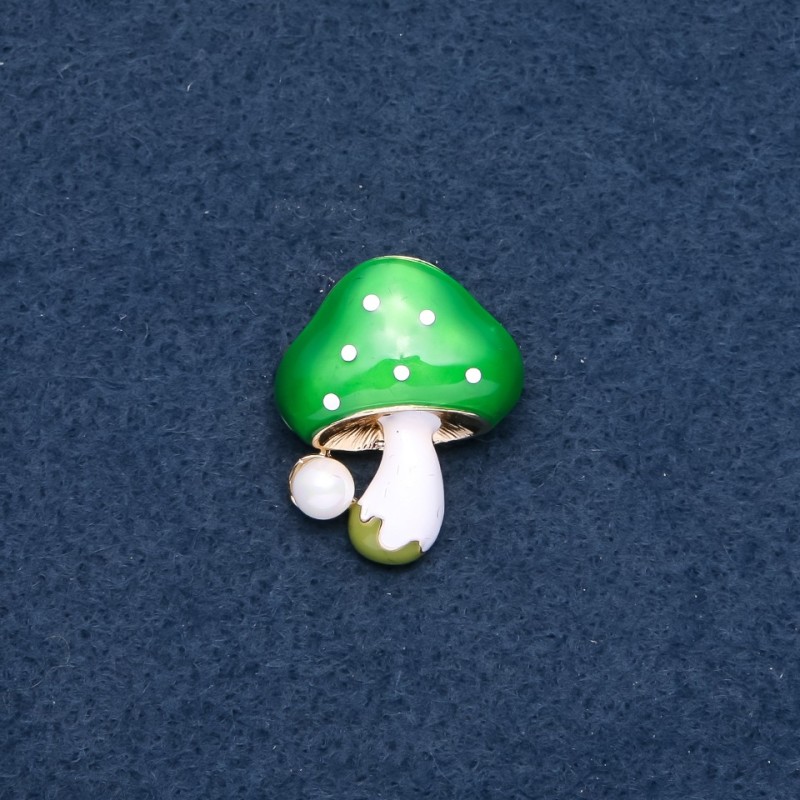 Brooch "Mushroom" green cap 23x30mm metal color "gold"