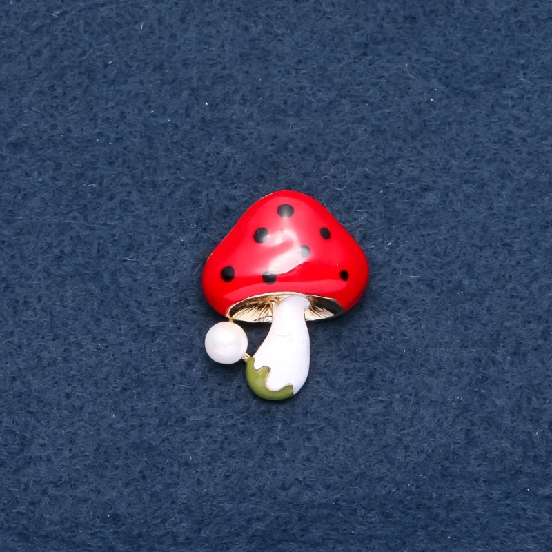 Brooch "Mushroom" red cap 23x30mm metal color "gold"