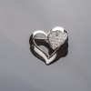 Silver-toned Brooch "Hearts of Two" with White Rhinestones 3 cm