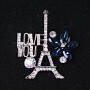 Brooch Paris silver-toned metal with rhinestones and blue crystals 40x35mm +