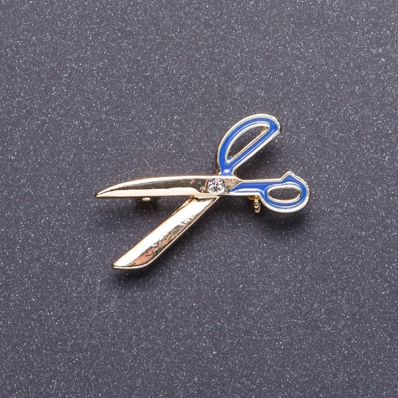 Brooch "Scissors" blue enamel gold color 3.5×1.8 cm
