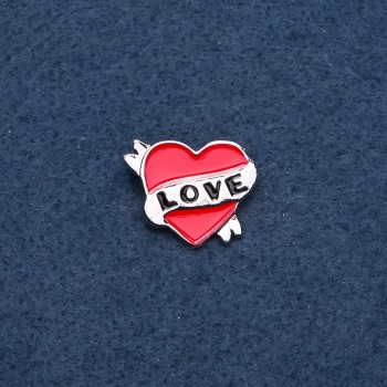 Brooch "Heart" red enamel with gold-colored metal