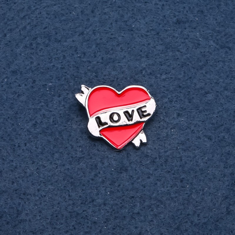 Brooch "Heart" red enamel with gold-colored metal