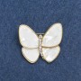Brooch Butterfly with Pearl and Crystal Details in Gold-Tone Metal, White Pearl and White Crystals 31x40mm +