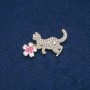 Brooch Cat with Flower White Crystals, Colorful Enamel, Gold-Toned Metal 40x25mm