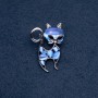 Brooch 'Cat' blue Cat's Eye stone color of metal 'silver' 30x45mm