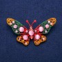 Brooch Pendant Butterfly with Cat's Eye Beads, Enamel and Rhinestones 44x78mm, Golden Metal