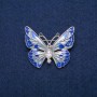 Brooch Butterfly with White Crystals and Blue Enamel, Golden Metal 31x37mm