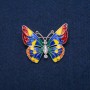 Brooch Butterfly with white crystals and multicolored enamel, golden metal 31x37mm