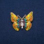 Brooch Butterfly with White Crystals and Multicolor Enamel, Gold-Toned Metal 31x37mm