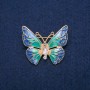 Brooch Butterfly with white crystals and multicolored enamel, gold-toned metal 31x37mm