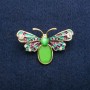 Brooch Butterfly Colorful Enamel, white crystals and Green Cat's Eye, golden metal 27x42mm