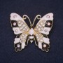 Brooch Butterfly 43x38mm rhinestones enamel color white black chameleon metallic gold