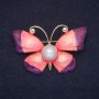 Brooch Butterfly 47x30mm rhinestones enamel color white purple pink metal golden