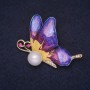 Brooch Butterfly 45x33mm rhinestones enamel color white pink blue yellow metal golden