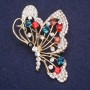 Brooch Butterfly with red blue burgundy stones 60x40mm yellow metal