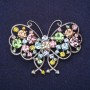 Brooch Butterfly with Rhinestones Colorful Pink Blue Green Yellow 63x47mm Silver Metal